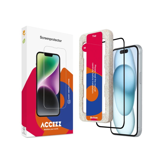 Accezz gehard glas full cover screenprotector met applicator iphone 15 plus - transparant