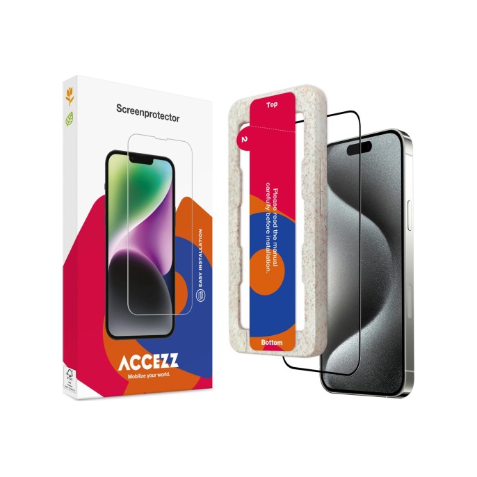 Accezz gehard glas full cover screenprotector met applicator iphone 15 pro max - transparant