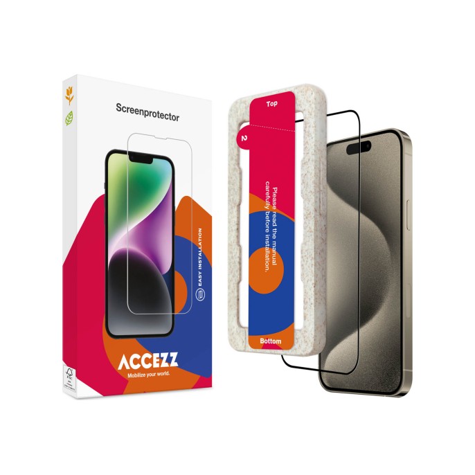 Accezz gehard glas full cover screenprotector met applicator iphone 15 pro - transparant