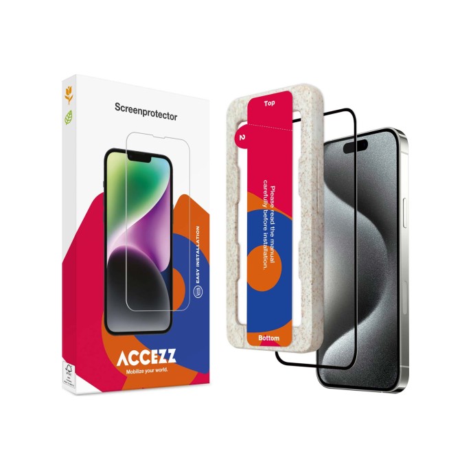 Accezz gehard glas full cover screenprotector met applicator iphone 15 - transparant