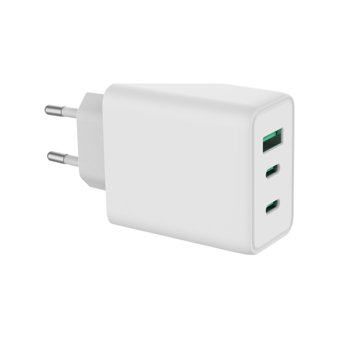 Accezz power pro gan ultra fast wall charger - oplader 2x usb-c & usb aansluiting - snellader - power delivery - 65w - wit