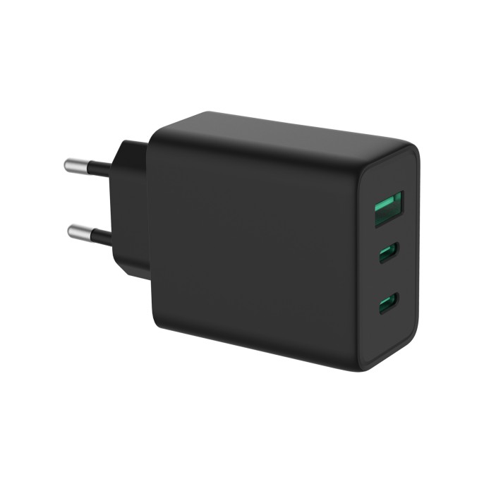 Accezz power pro gan ultra fast wall charger - oplader 2x usb-c & usb aansluiting - snellader - power delivery - 65w - zwart