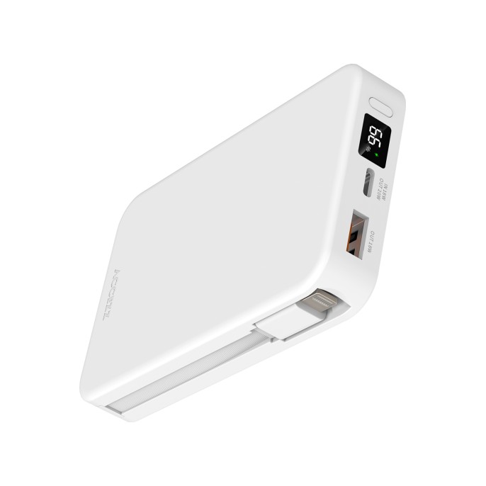 Accezz powerbank 10.000 mah met geïntegreerde kabels - wit