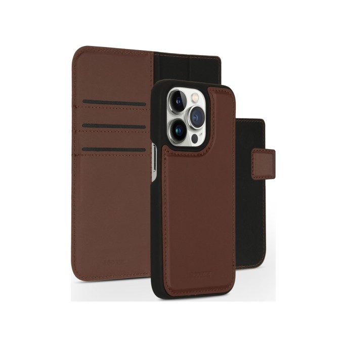 Accezz premium leather 2 in 1 wallet bookcase iphone 14 pro - bruin