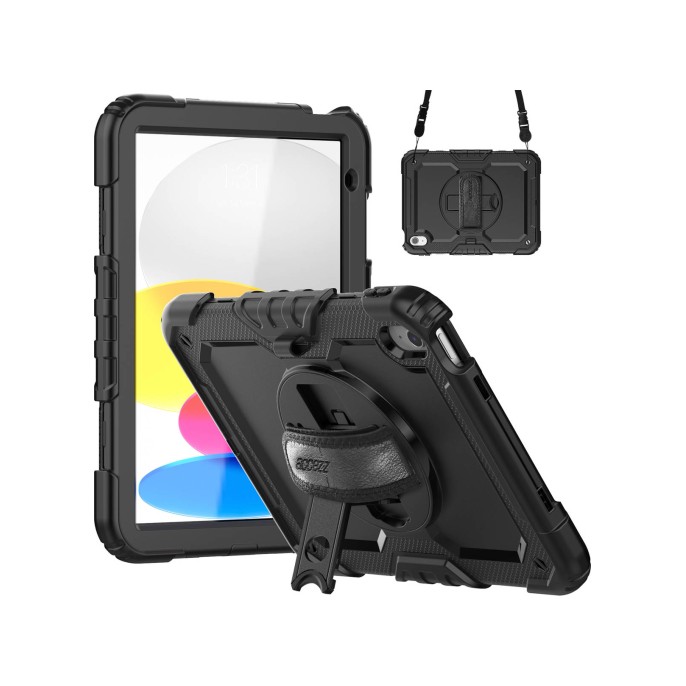 Accezz rugged backcover met schouderstrap ipad 10 (2022) 10.9 inch - zwart