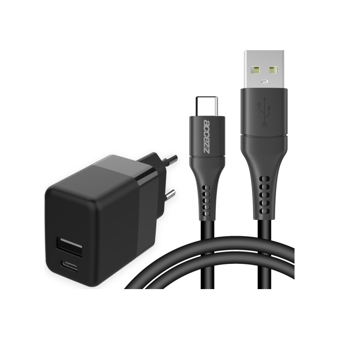 Accezz wall charger met usb-c naar usb kabel - oplader - 20 watt - 1 meter - zwart