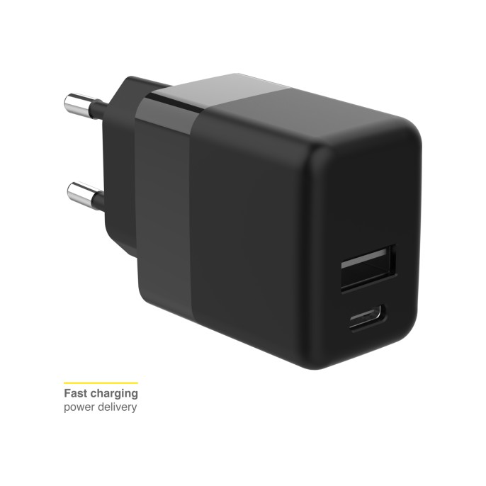 Accezz wall charger - oplader - usb-c en usb aansluiting - power delivery - 20 watt - black