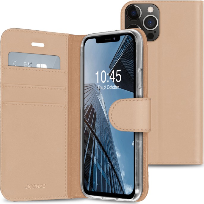 Accezz wallet softcase bookcase iphone 13 pro - goud