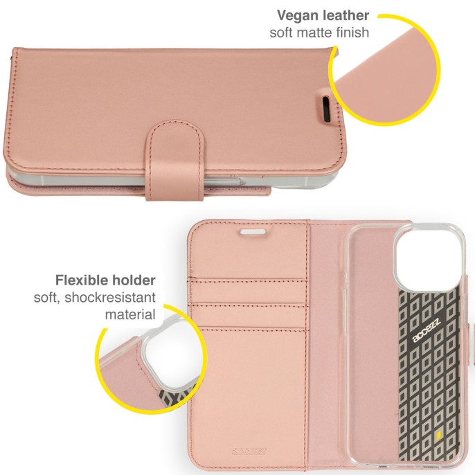 Accezz wallet softcase bookcase iphone 14 pro - rosé goud