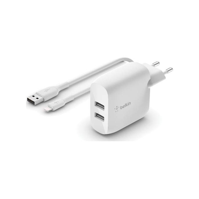 Belkin boost↑charge™ dual usb wall charger + lightning kabel - 24w - wit