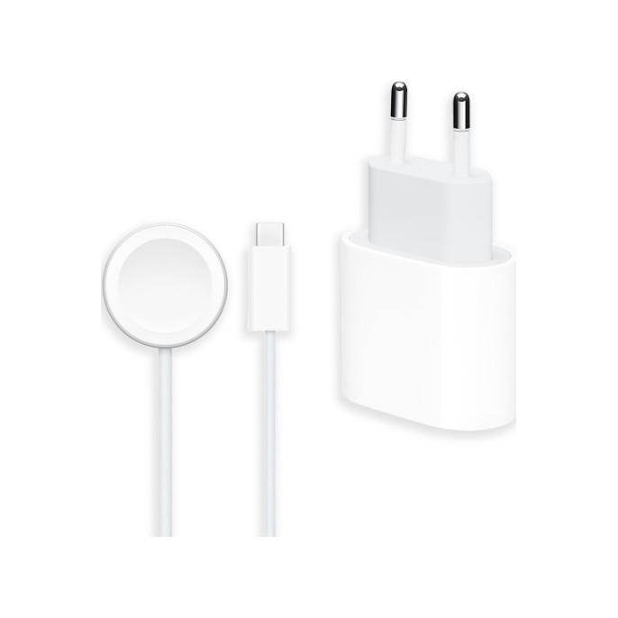 Bundel apple watch | usb-c power adapter 20 watt + usb-c snellaadkabel voor apple watch - 1 meter - wit