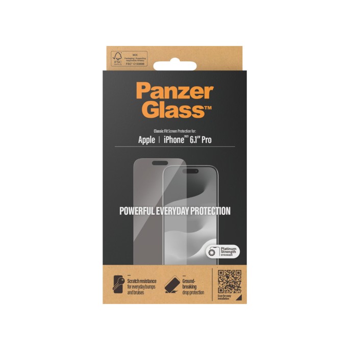 Panzerglass anti-bacterial screenprotector iphone 15 pro