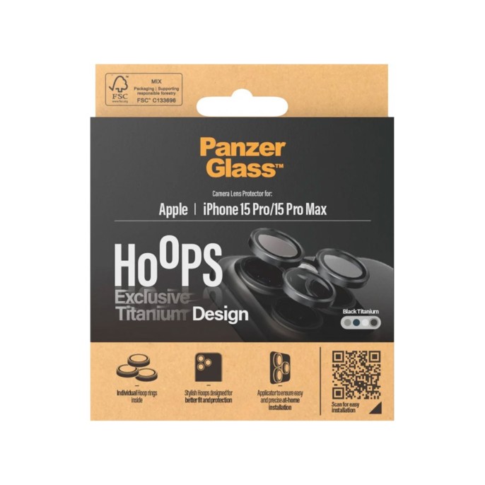 Panzerglass camera protector hoop optic rings iphone 15 pro / 15 pro max - black titanium