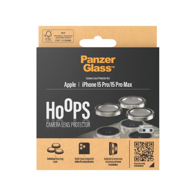 Panzerglass camera protector hoop optic rings iphone 15 pro / 15 pro max - natural metal