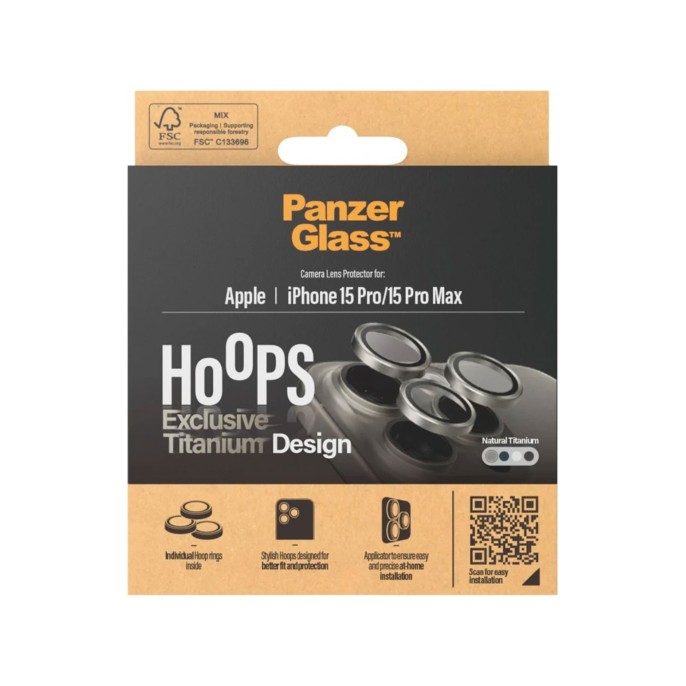 Panzerglass camera protector hoop optic rings iphone 15 pro / 15 pro max - natural titanium