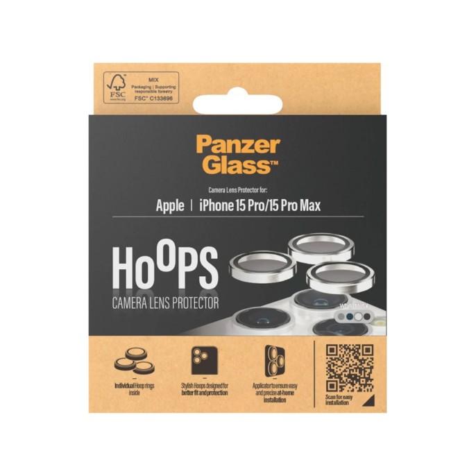 Panzerglass camera protector hoop optic rings iphone 15 pro / 15 pro max - white metal