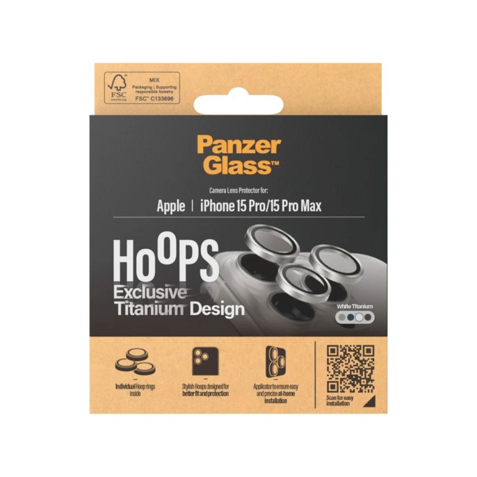 Panzerglass camera protector hoop optic rings iphone 15 pro / 15 pro max - white titanium