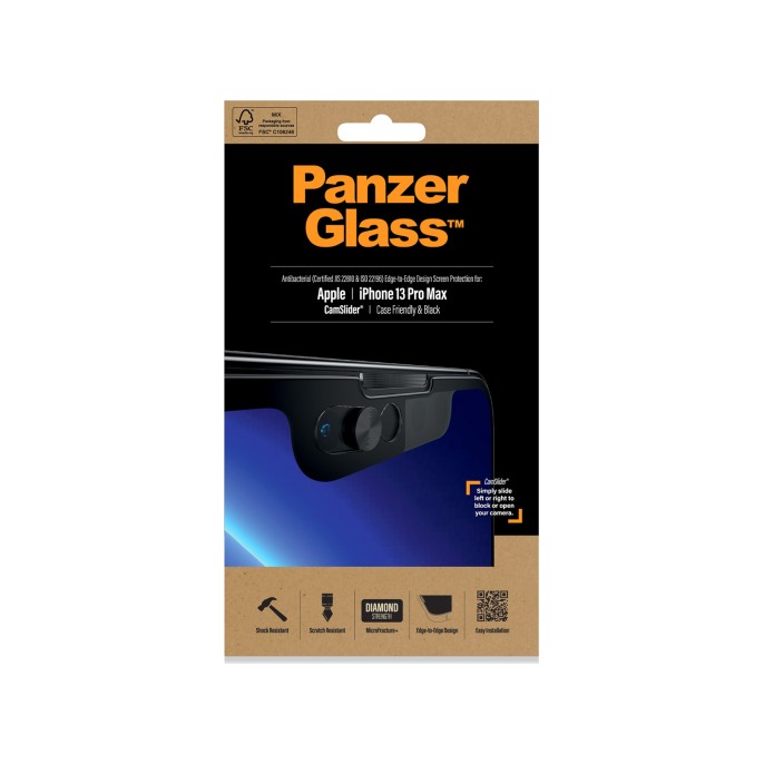 Panzerglass camslider™ anti-bacterial case friendly screenprotector iphone 13 pro max - zwart