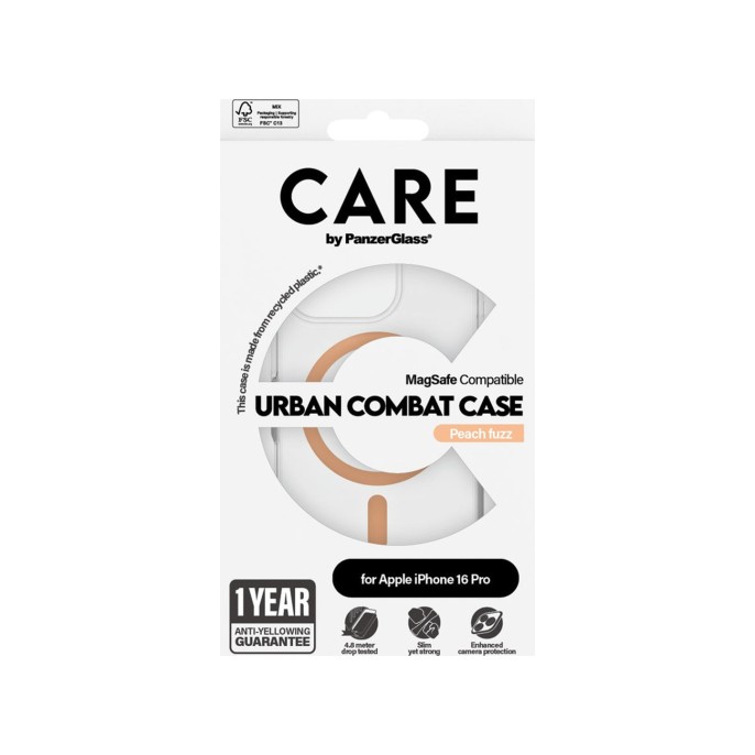 Panzerglass care urban combat case magsafe iphone 16 pro - transparant / peach