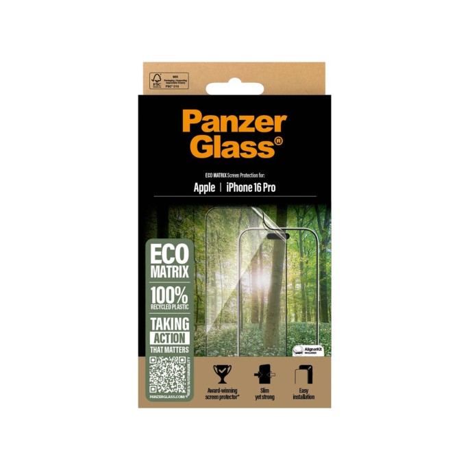 Panzerglass matrix recycled ultra-wide fit anti-bacterial screenprotector incl. applicator iphone 16 pro