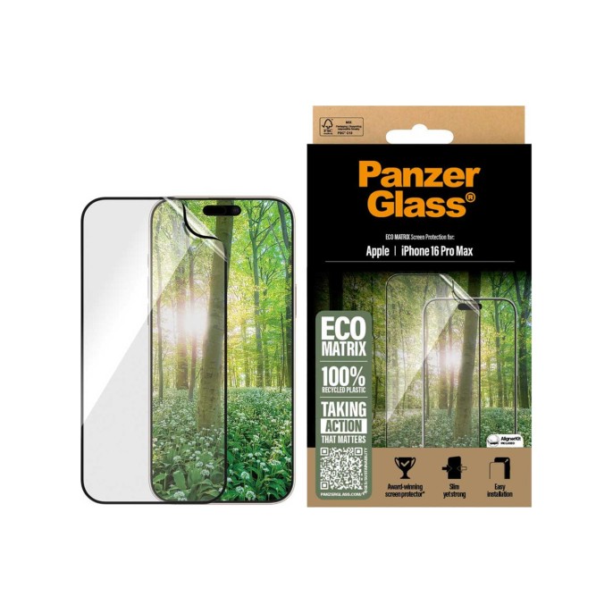 Panzerglass matrix recycled ultra-wide fit anti-bacterial screenprotector incl. applicator iphone 16 pro max