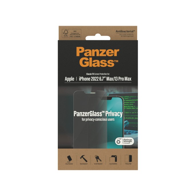 Panzerglass privacy anti-bacterial screenprotector iphone 14 plus / 13 pro max