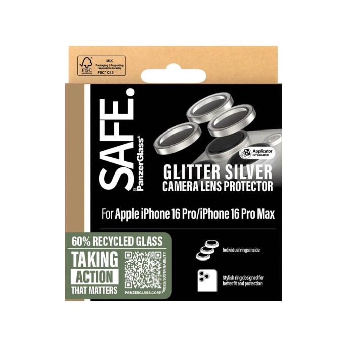 Panzerglass safe camera lens protector iphone 16 pro / 16 pro max - glitter silver