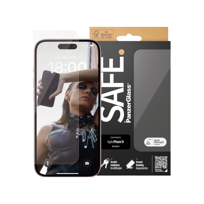 Safe by panzerglass ultra-wide fit screenprotector iphone 15