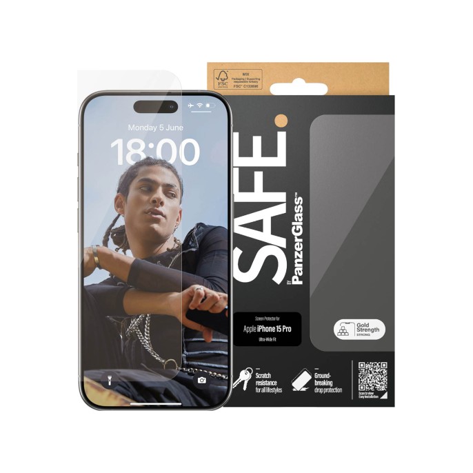 Safe by panzerglass ultra-wide fit screenprotector iphone 15 pro