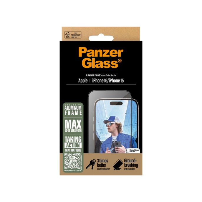 Panzerglass screenprotector aluminium frame ultra wide fit met applicator iphone 16