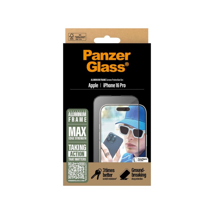 Panzerglass screenprotector aluminium frame ultra wide fit met applicator iphone 16 pro