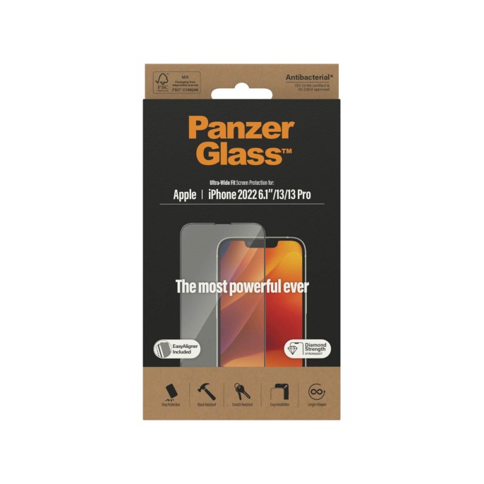 Panzerglass ultra-wide fit anti-bacterial screenprotector incl. applicator iphone 14