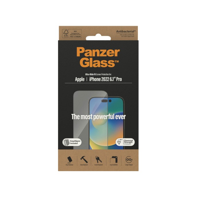 Panzerglass ultra-wide fit anti-bacterial screenprotector incl. applicator iphone 14 pro