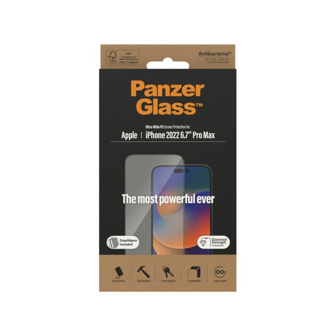 Panzerglass ultra-wide fit anti-bacterial screenprotector incl. applicator iphone 14 pro max