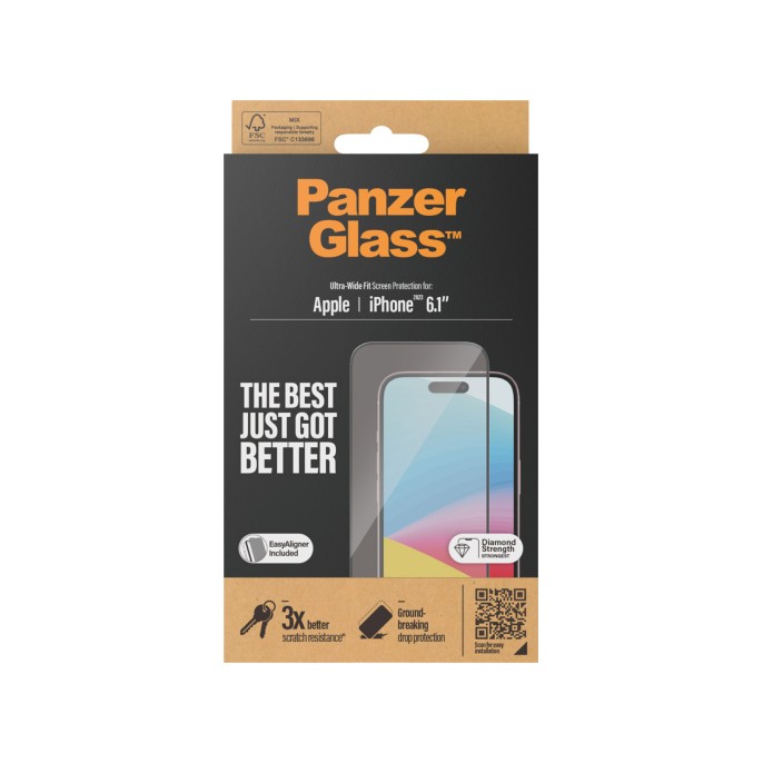 Panzerglass ultra-wide fit anti-bacterial screenprotector incl. applicator iphone 15