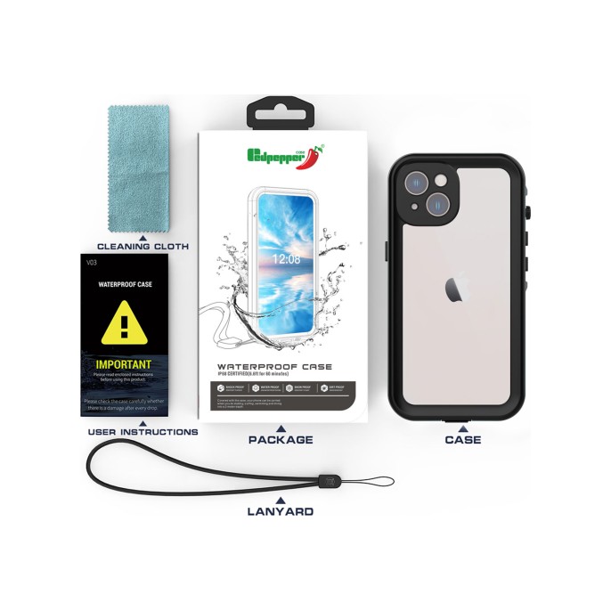 Redpepper dot plus waterproof backcover iphone 14 plus - zwart