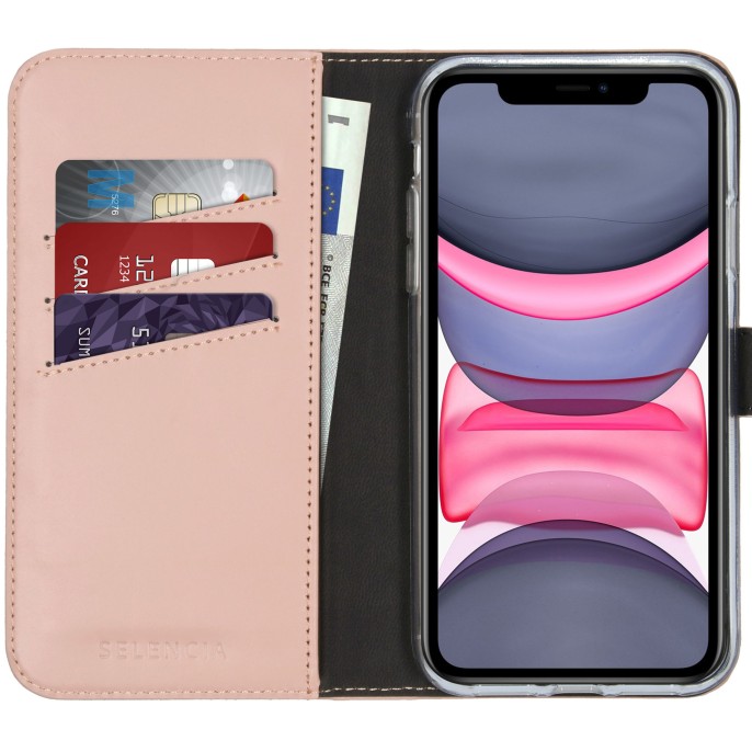 Selencia echt lederen bookcase iphone 11 - roze