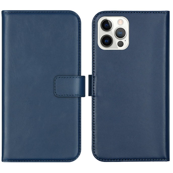 Selencia echt lederen bookcase iphone 12 (pro) - blauw