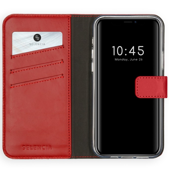 Selencia echt lederen bookcase iphone 12 pro max - rood