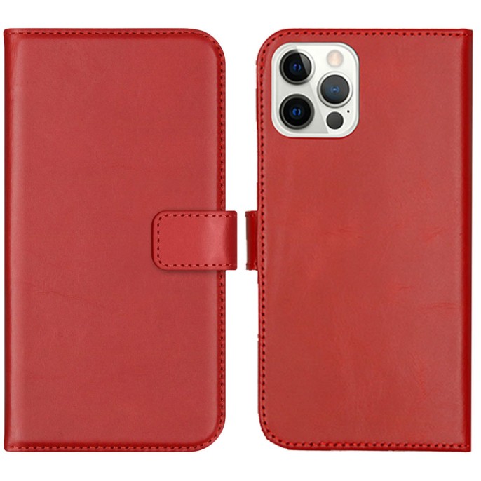 Selencia echt lederen bookcase iphone 12 (pro) - rood