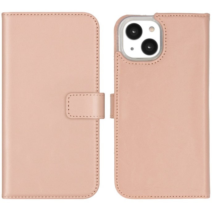 Selencia echt lederen bookcase iphone 14 - dusty pink