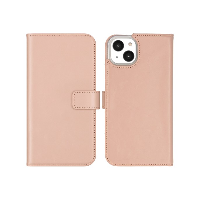 Selencia echt lederen bookcase iphone 14 plus - dusty pink