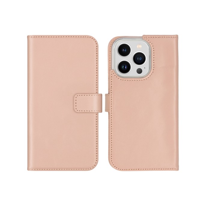 Selencia echt lederen bookcase iphone 14 pro - dusty pink