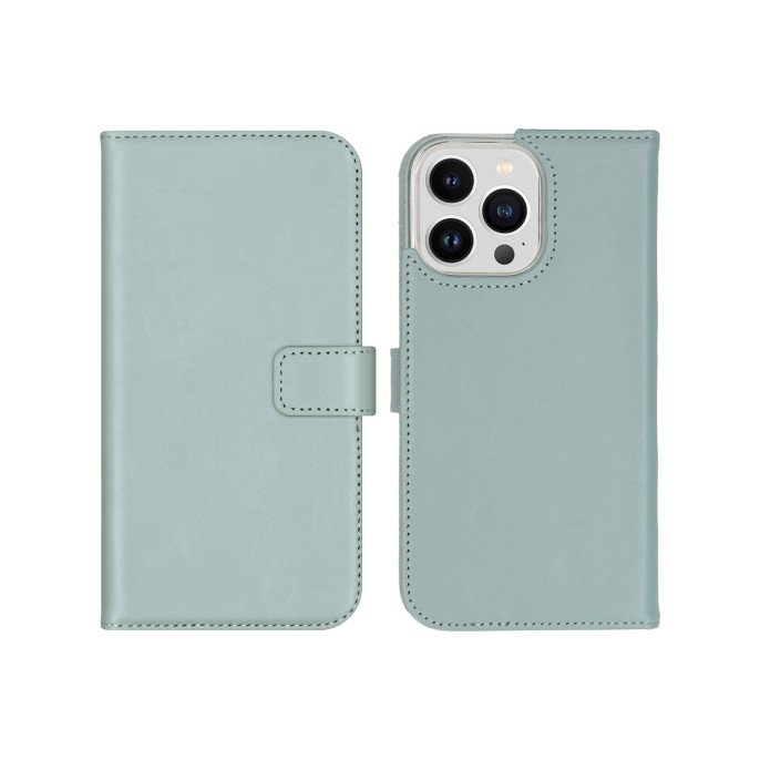 Selencia echt lederen bookcase iphone 14 pro max - air blue