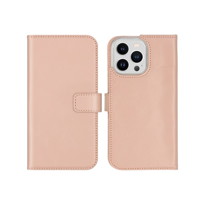 Selencia echt lederen bookcase iphone 14 pro max - dusty pink