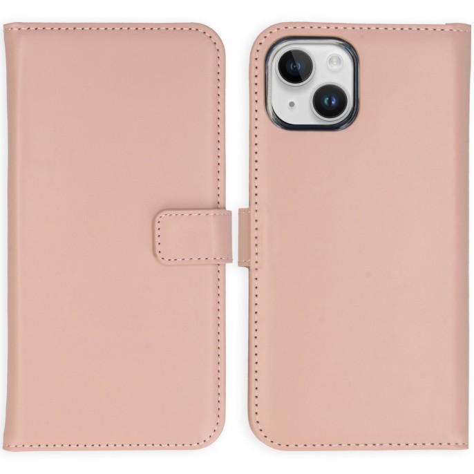 Selencia echt lederen bookcase iphone 15 - dusty pink