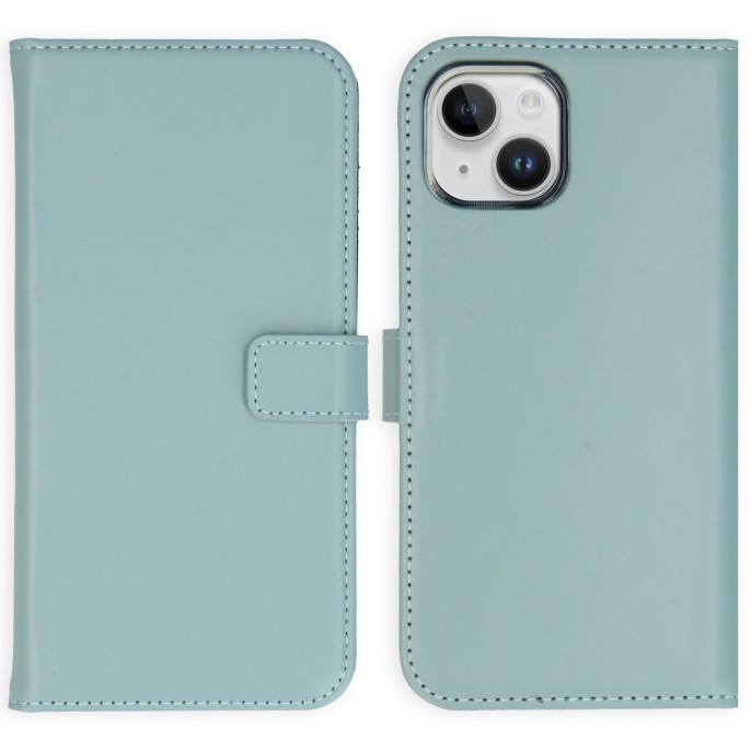 Selencia echt lederen bookcase iphone 15 plus - air blue