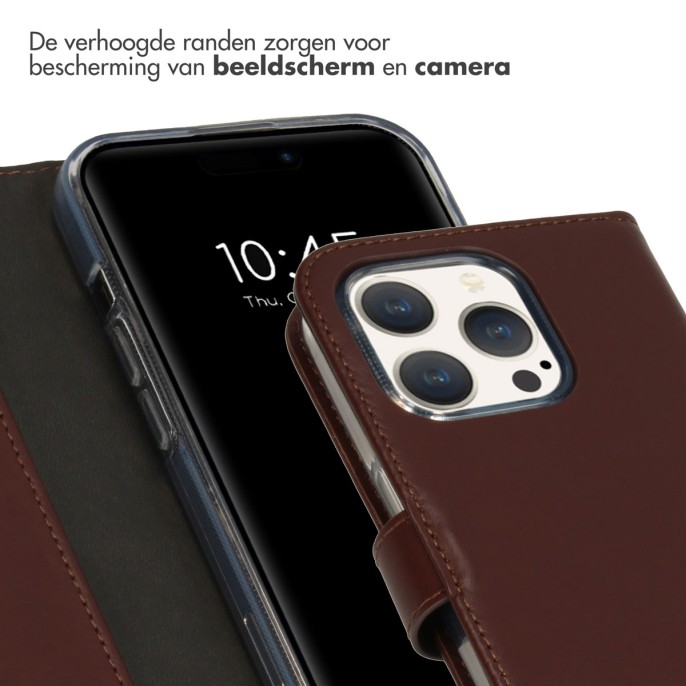 Selencia echt lederen bookcase iphone 15 pro - bruin