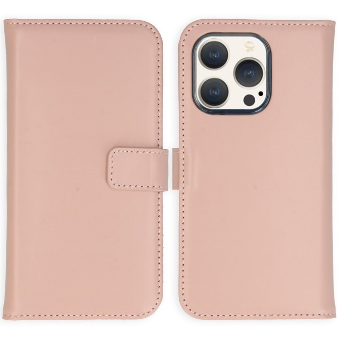 Selencia echt lederen bookcase iphone 15 pro - dusty pink