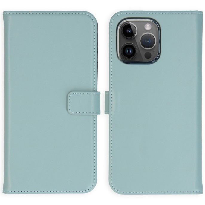 Selencia echt lederen bookcase iphone 15 pro max - air blue